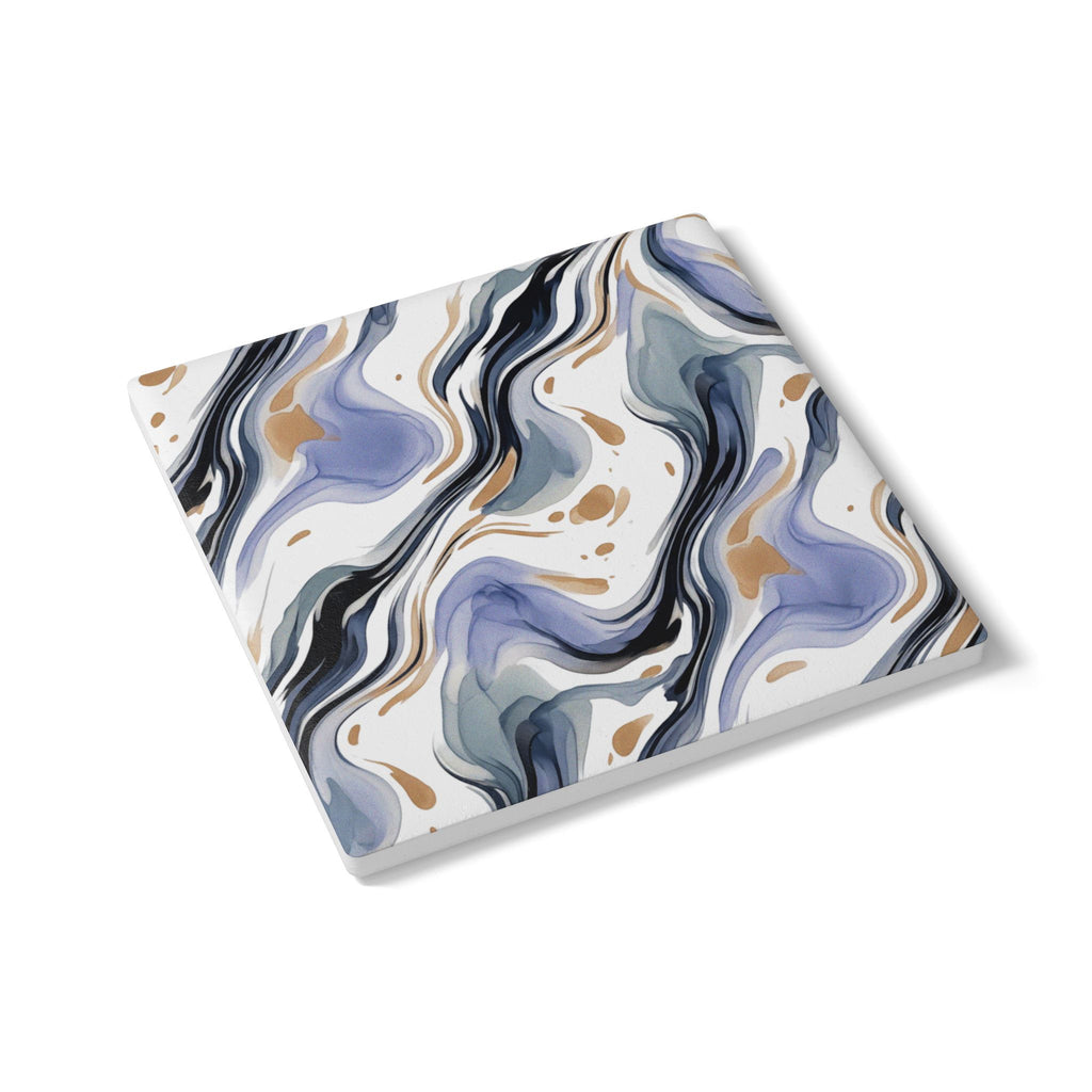 Ceramic Coasters | Abstract Marbled Blue & Gold Swirl