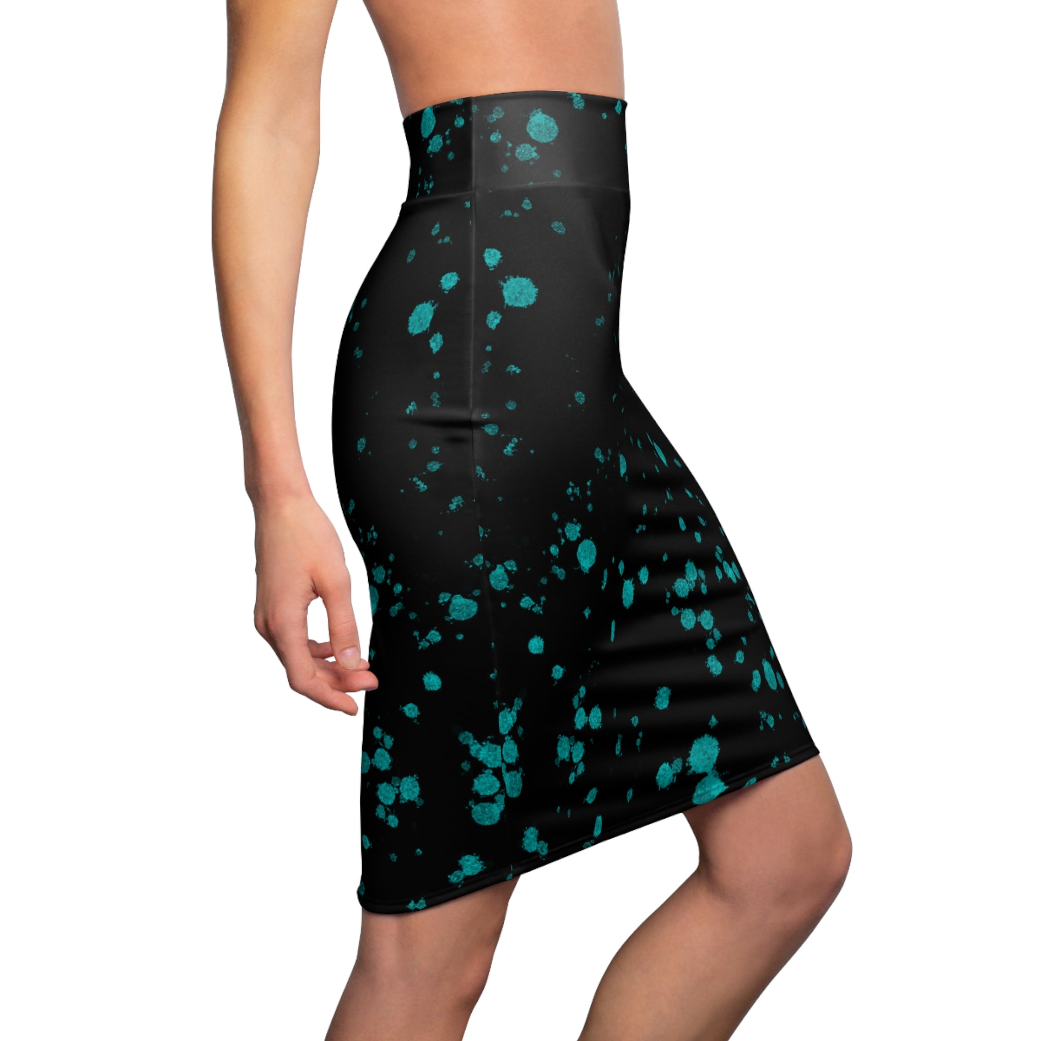 Women's Pencil Skirt | Teal Splatter Print Midi