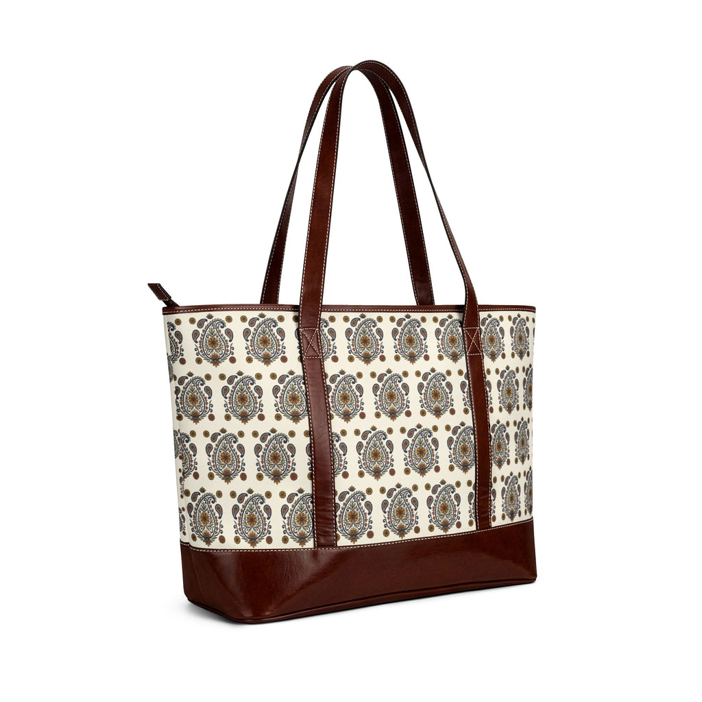 Handbag | Brown Leather Trimmed Vintage Floral Everyday Shoulder Bag