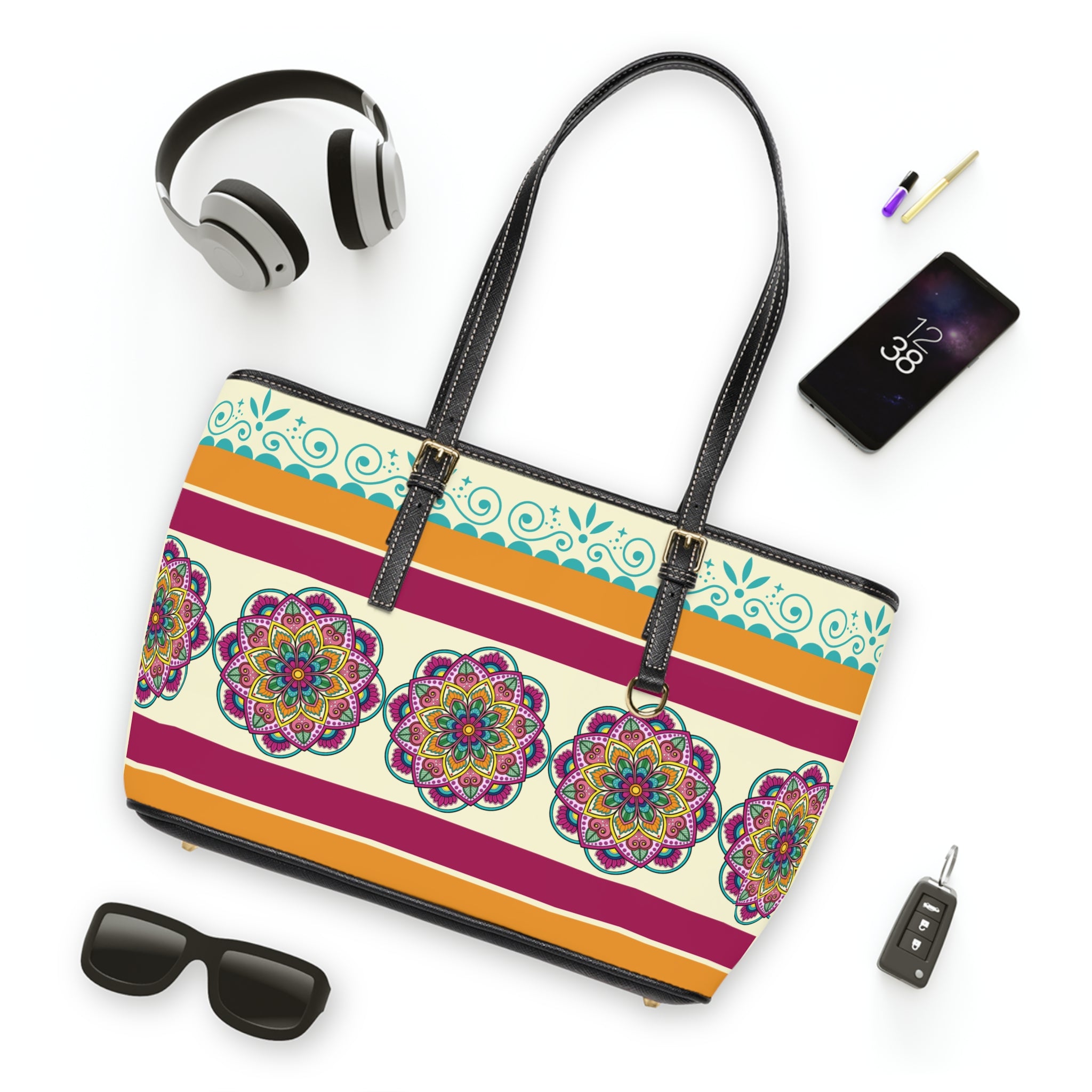 Handbag | Bright Boho Mandala Stripe Shoulder Bag