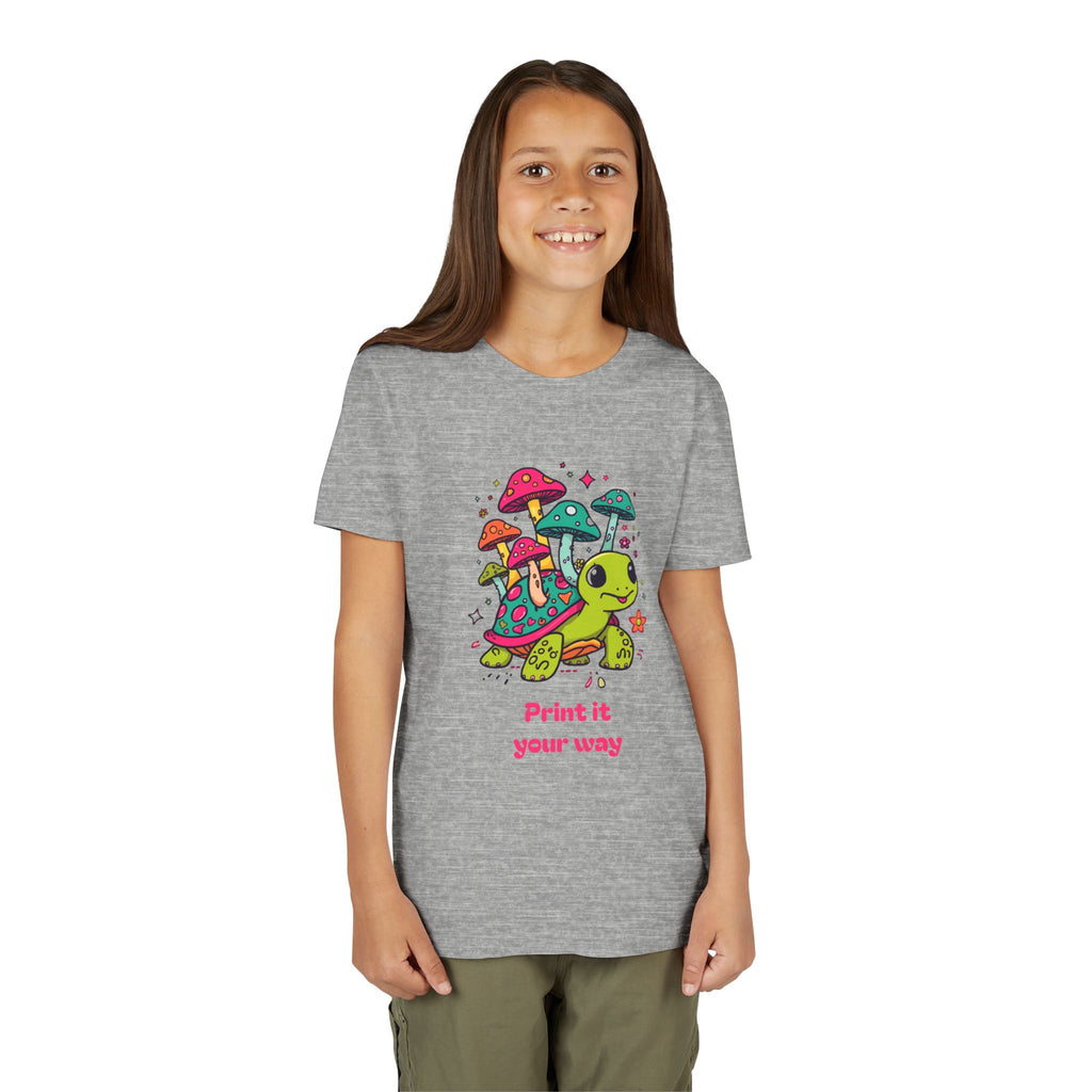 T-Shirt | Cute Turtle & Mushrooms Graphic Youth Tee – 'Print it your way'