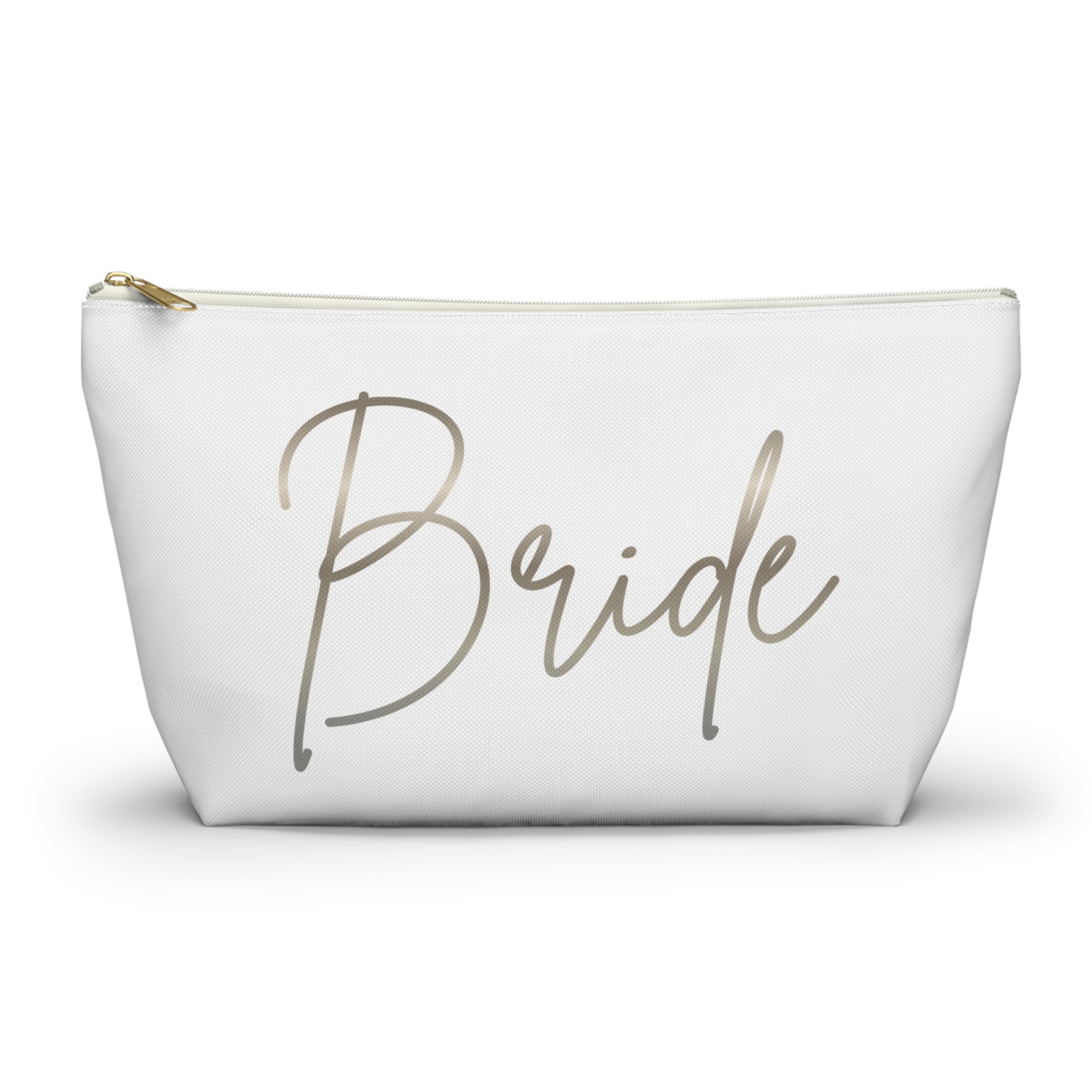 T Bottom Accessory Pouch | Silver 'Bride' Script Cosmetic Bag