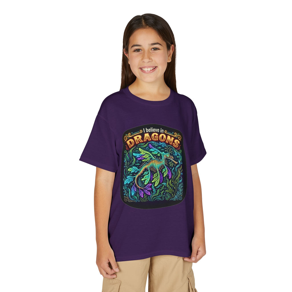T-Shirt | 'I Believe in Dragons' Colorful Dragon Graphic Youth Tee