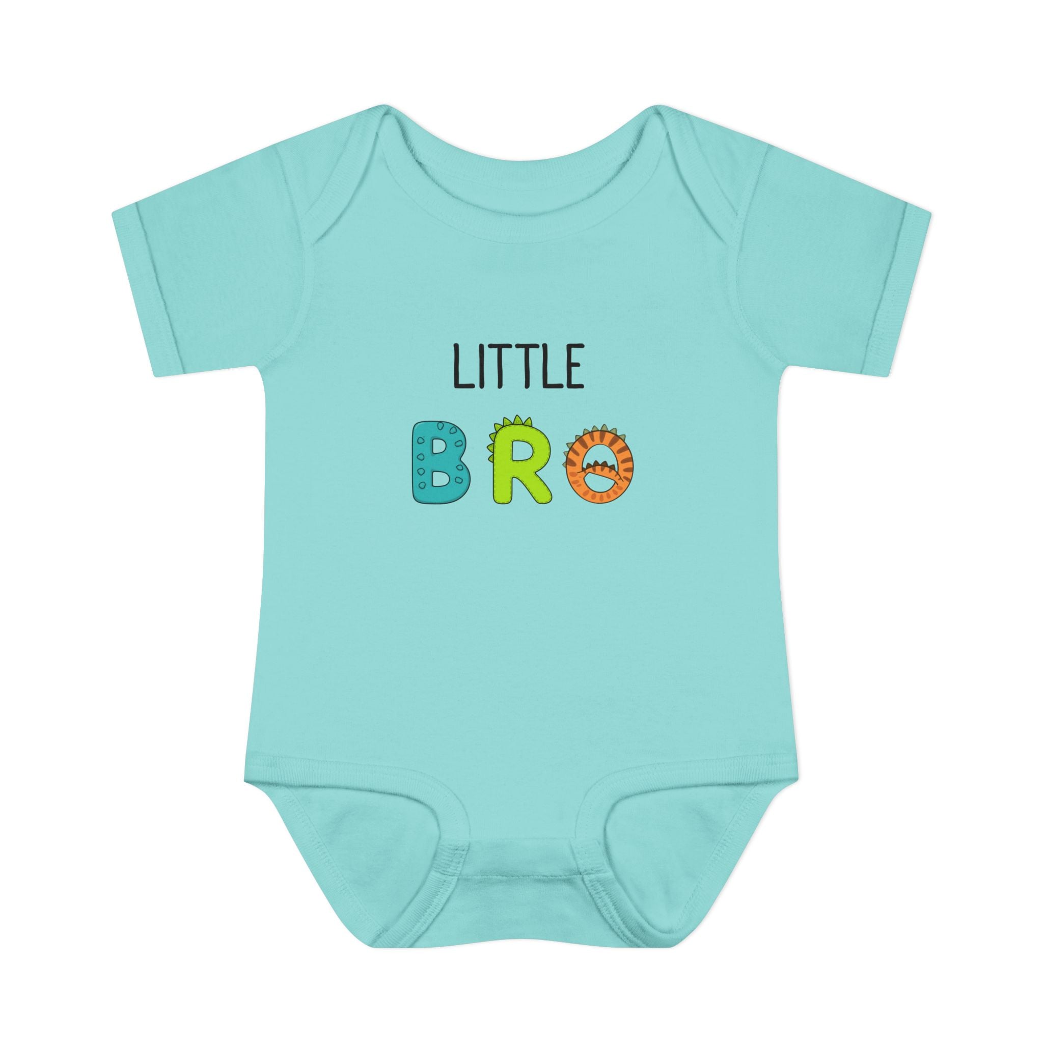 Baby Bodysuit | 'Little Bro' Sibling Infant Onesie with Colorful Dino Letters