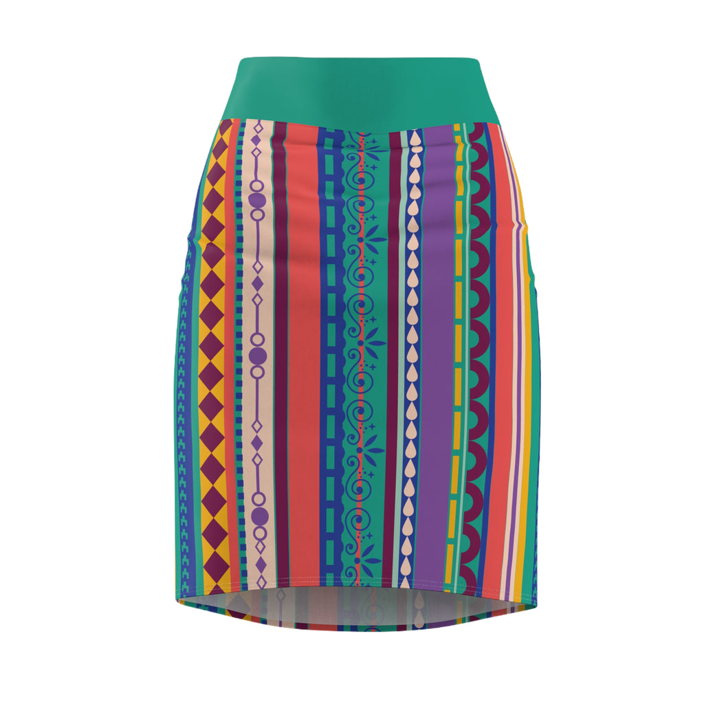 Women's Pencil Skirt — Vibrant Tribal Inspired Midi