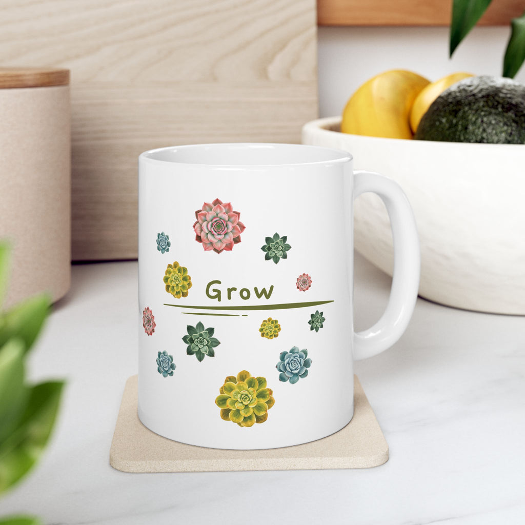 Coffee Mug | 11oz or 15oz 'Grow' Succulent Ceramic Mug