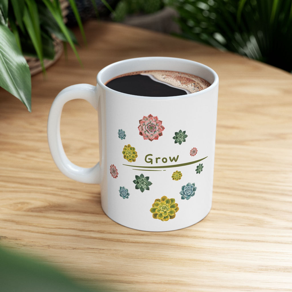 Coffee Mug | 11oz or 15oz 'Grow' Succulent Ceramic Mug