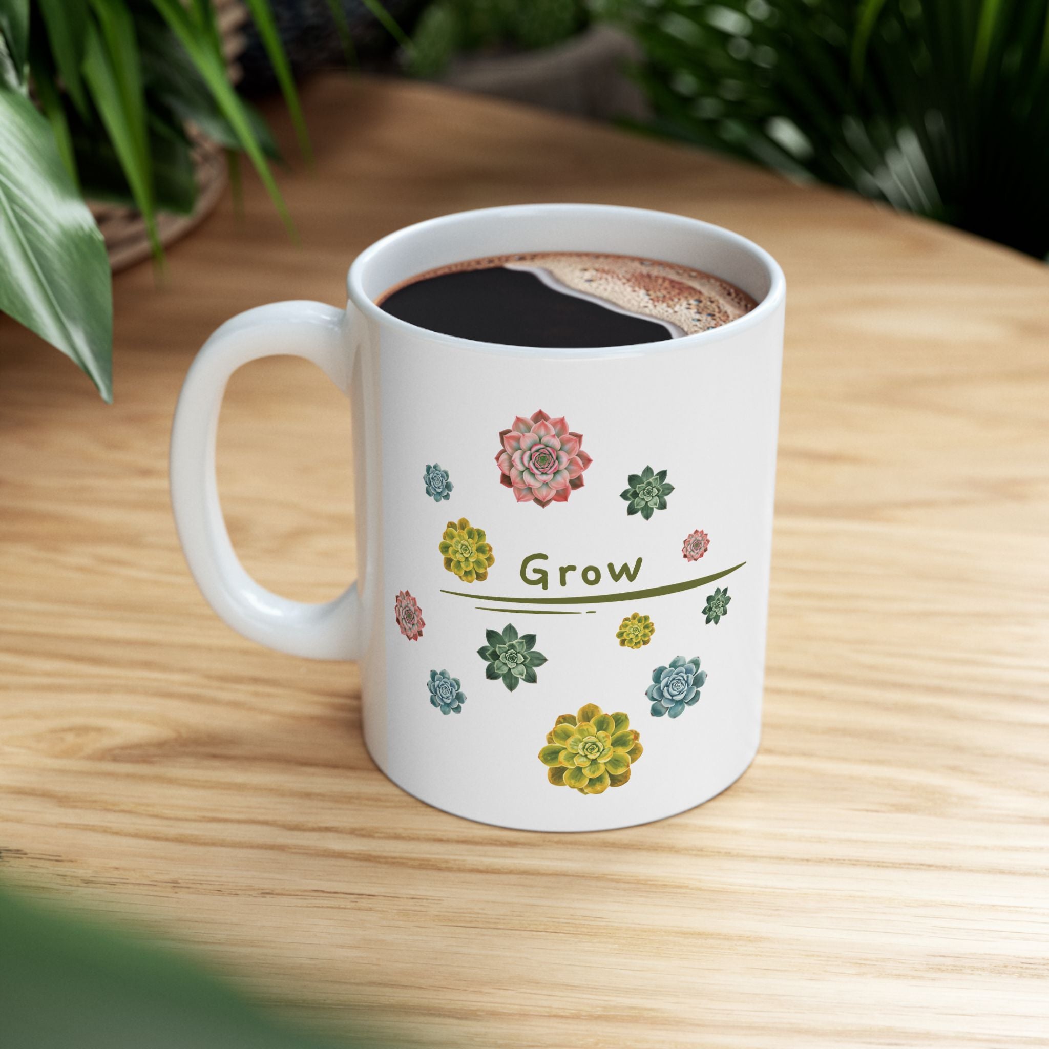 Coffee Mug | 11oz or 15oz 'Grow' Succulent Ceramic Mug