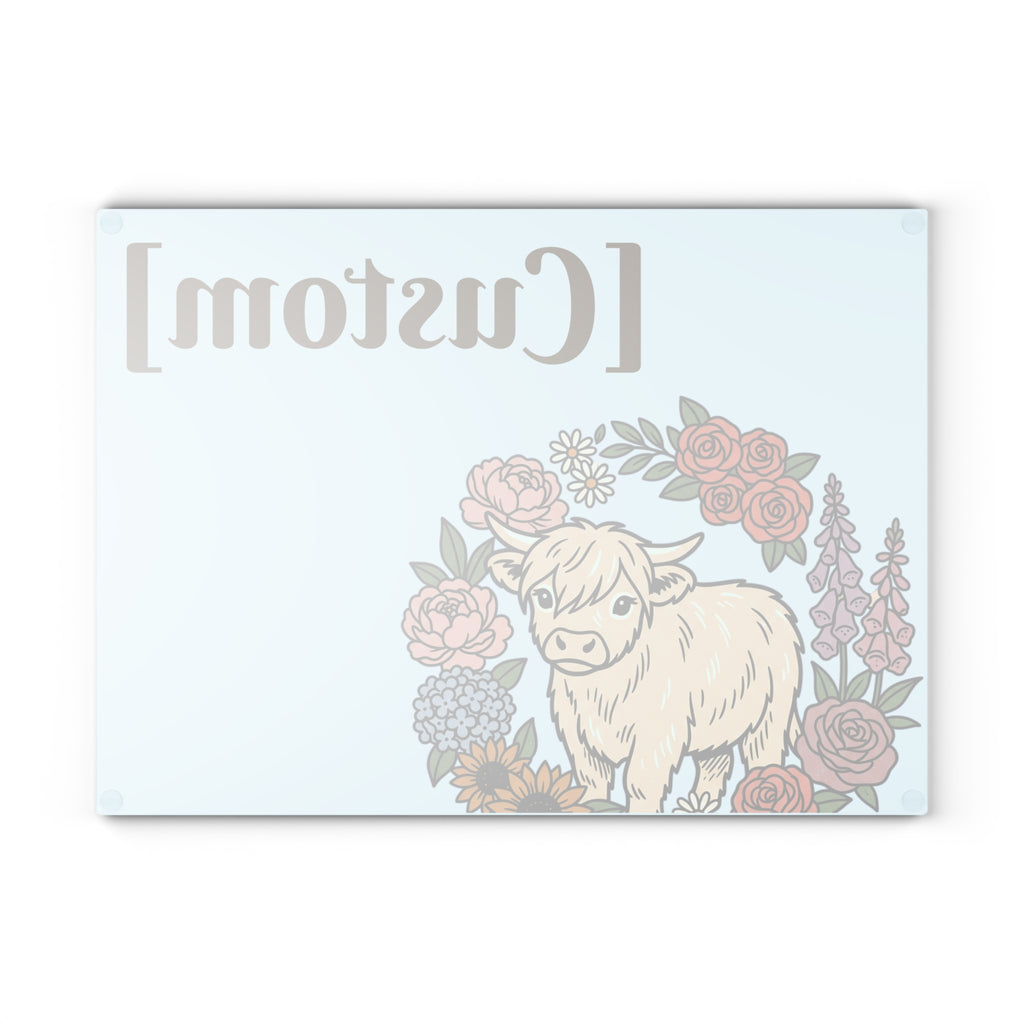 Glass Cutting Board | Customizable Name Option Highland Cow