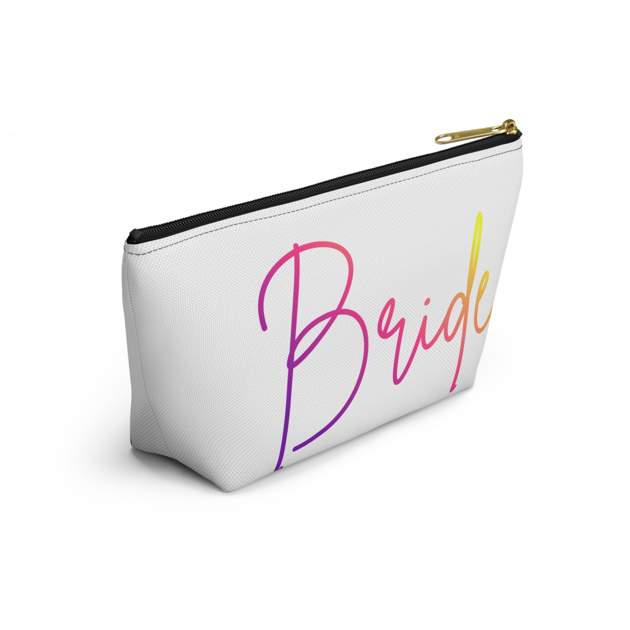 T Bottom Accessory Pouch | 'Bride' Script in Rainbow Colors Cosmetic Bag