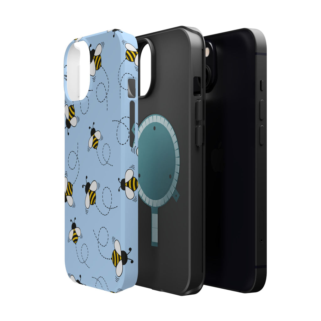 Phone Case | Sky Blue Bee Pattern Magnetic Impact-Resistant Phone Case