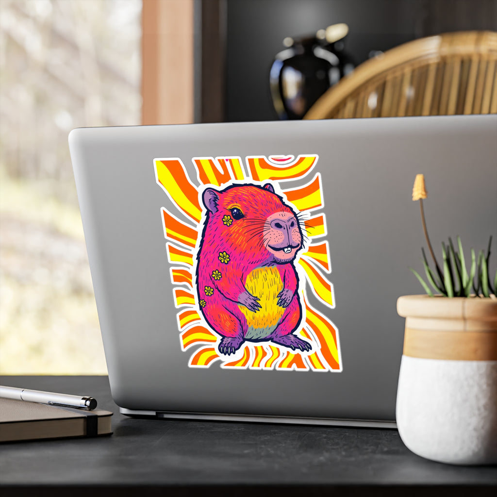 Vinyl Decal | Bright Retro Swirl Psychedelic Flower Guinea Pig Kiss-Cut Sticker