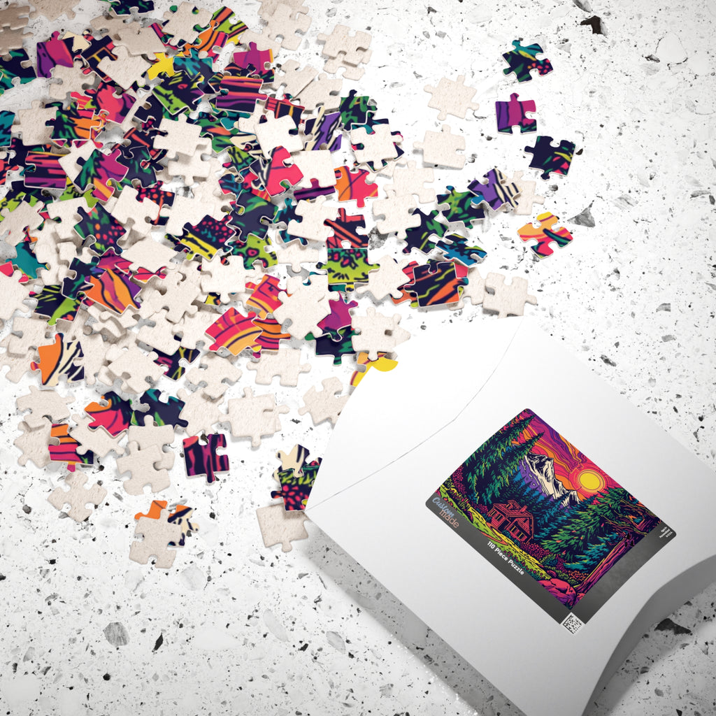 Jigsaw Puzzle | Scenic Neon Mountain Cabin Puzzle 110 or 252 Pieces