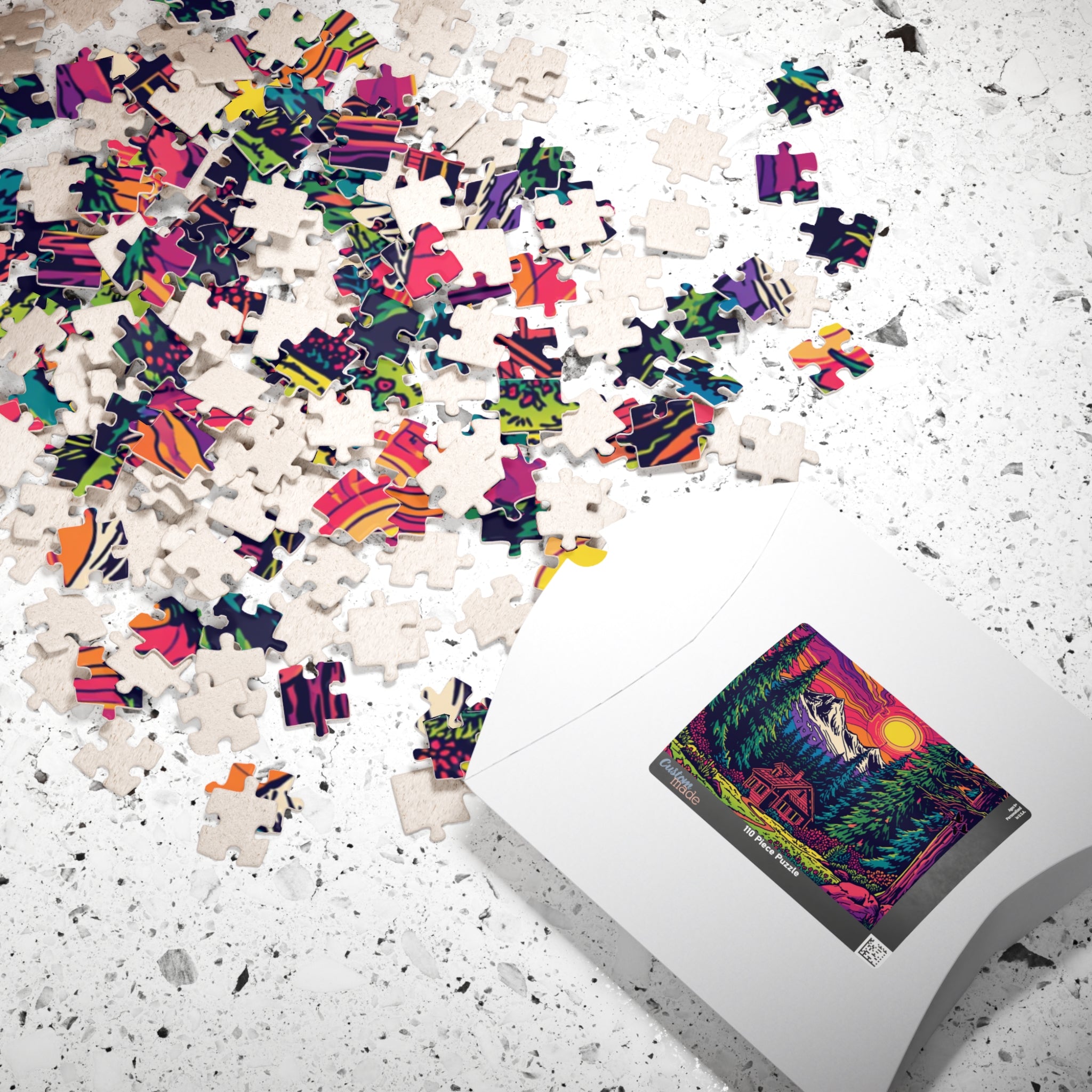 Jigsaw Puzzle | Scenic Neon Mountain Cabin Puzzle 110 or 252 Pieces