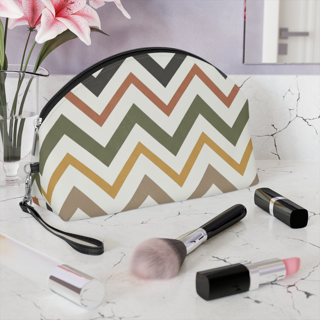 Cosmetic Pouch | Neutral Autumn Colors Chevron Makeup Bag