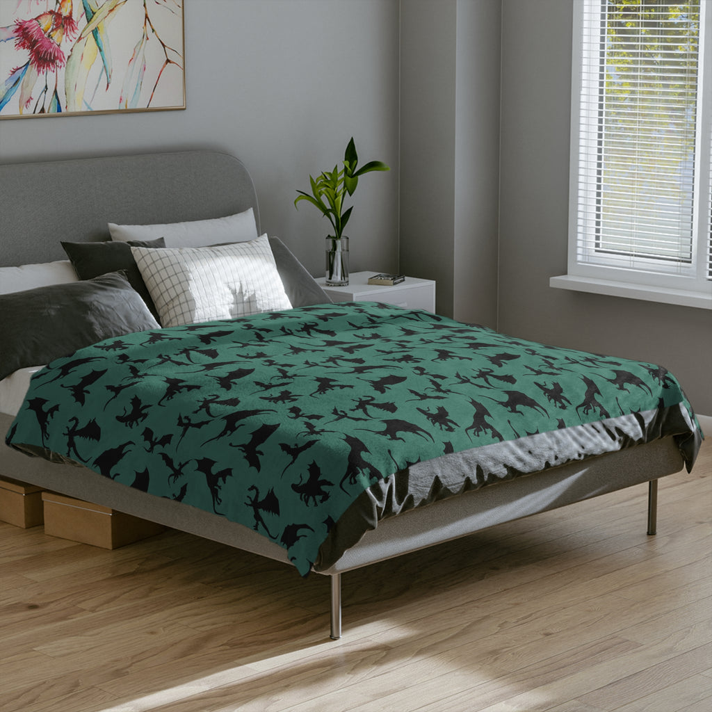 Deep Evergreen Dragons Velveteen Microfiber Throw