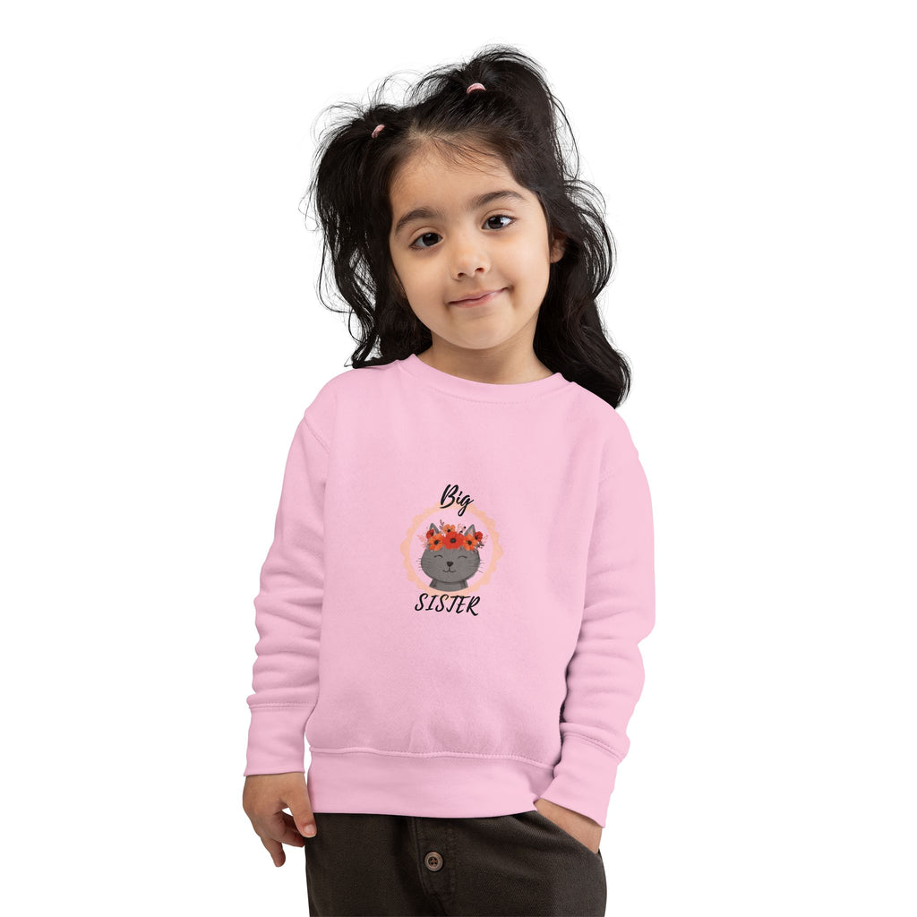 Sweatshirt | Gray Cat with Flower Crown "Big Sister" Toddler Sweatshirt