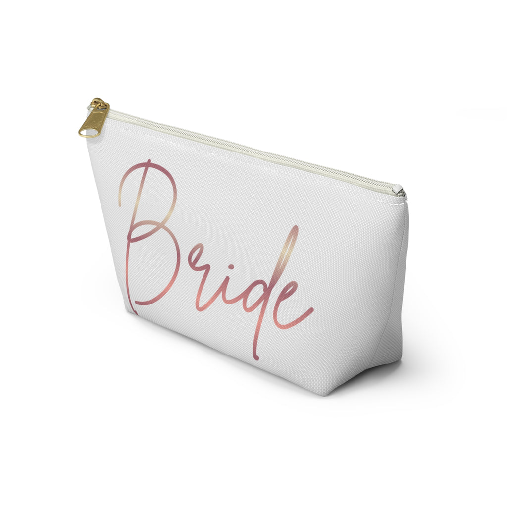 T Bottom Accessory Pouch | 'Bride' Script in Rose Gold Cosmetic Bag