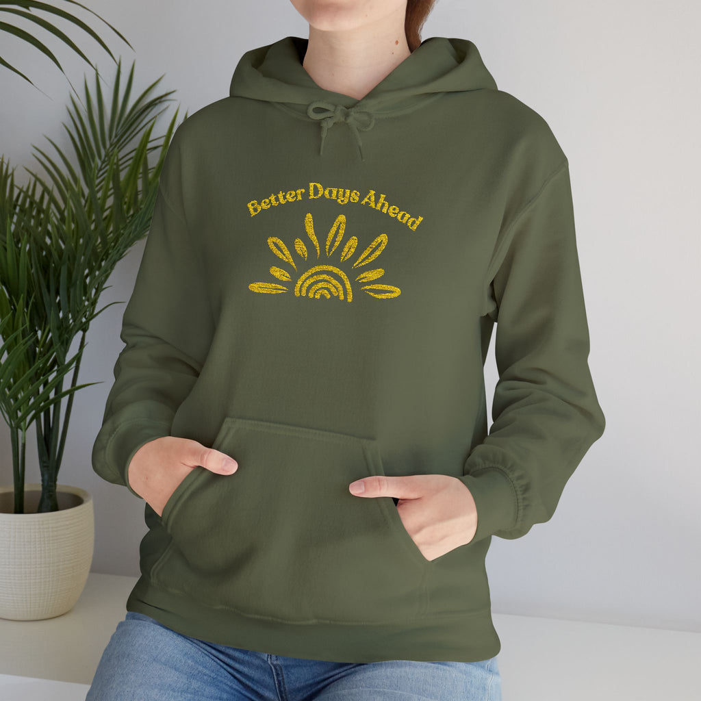 Hoodie | ‘Better Days Ahead’ Above a Sunrise  Embroidered Graphic