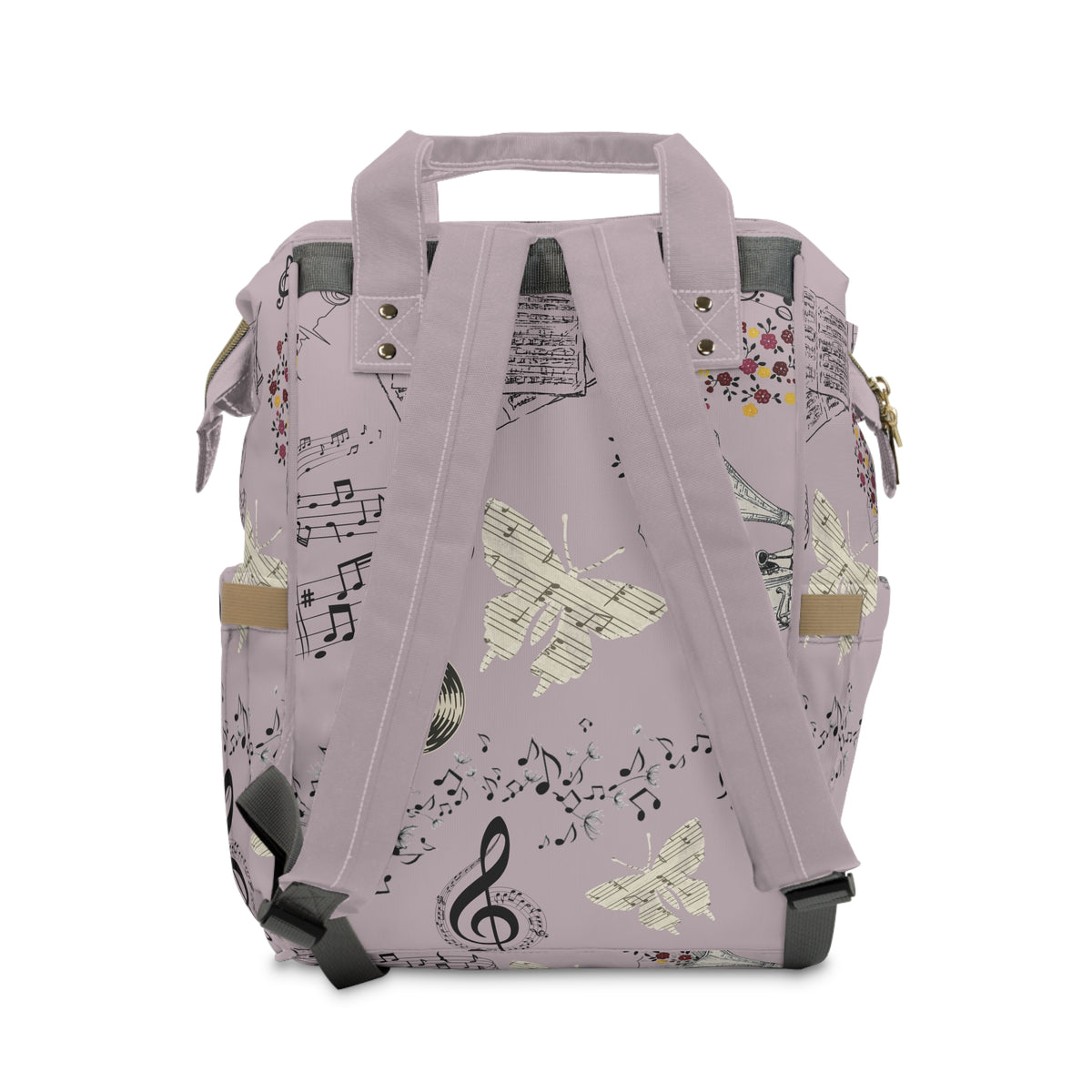 Diaper Backpack | Multifunctional Baby Bag with Vintage Gramophone & Sheet Music Print