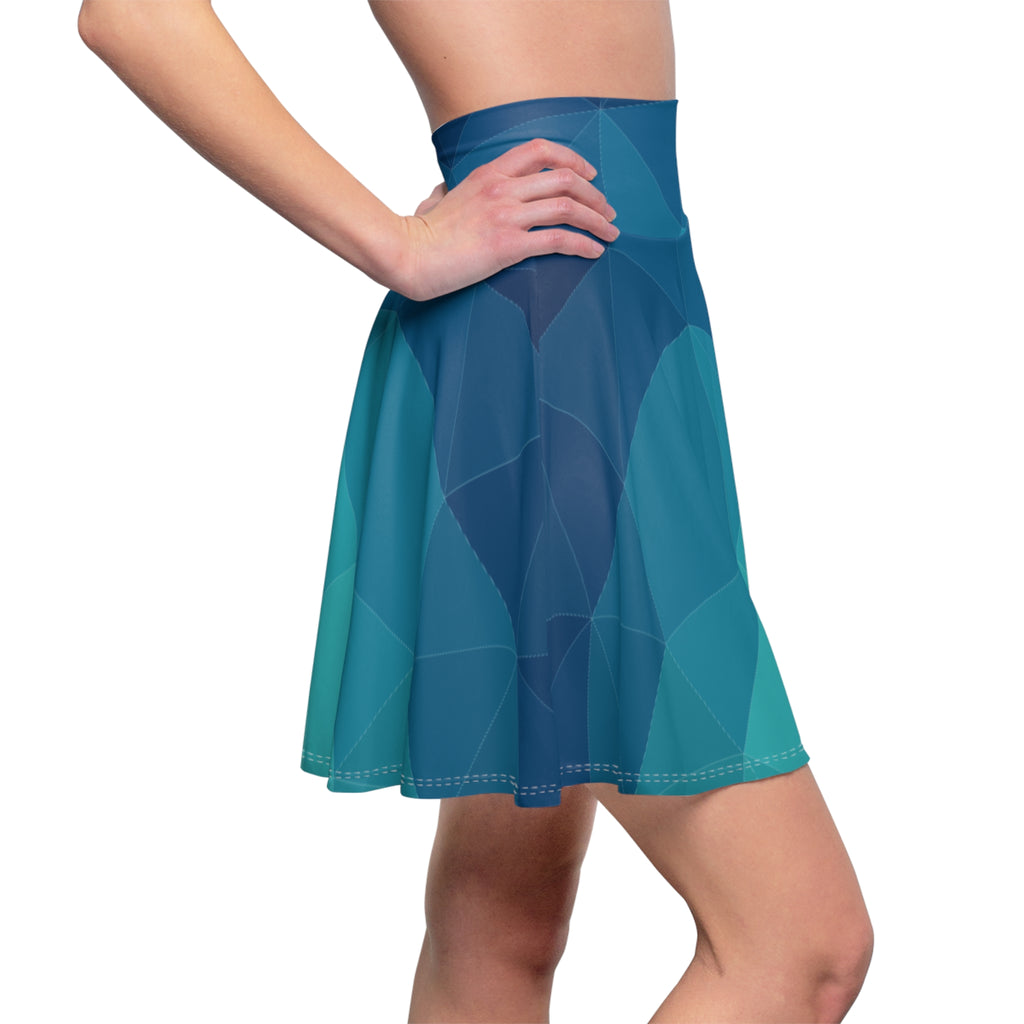 Women's Skater Skirt | Teal Polygon Print Skirt