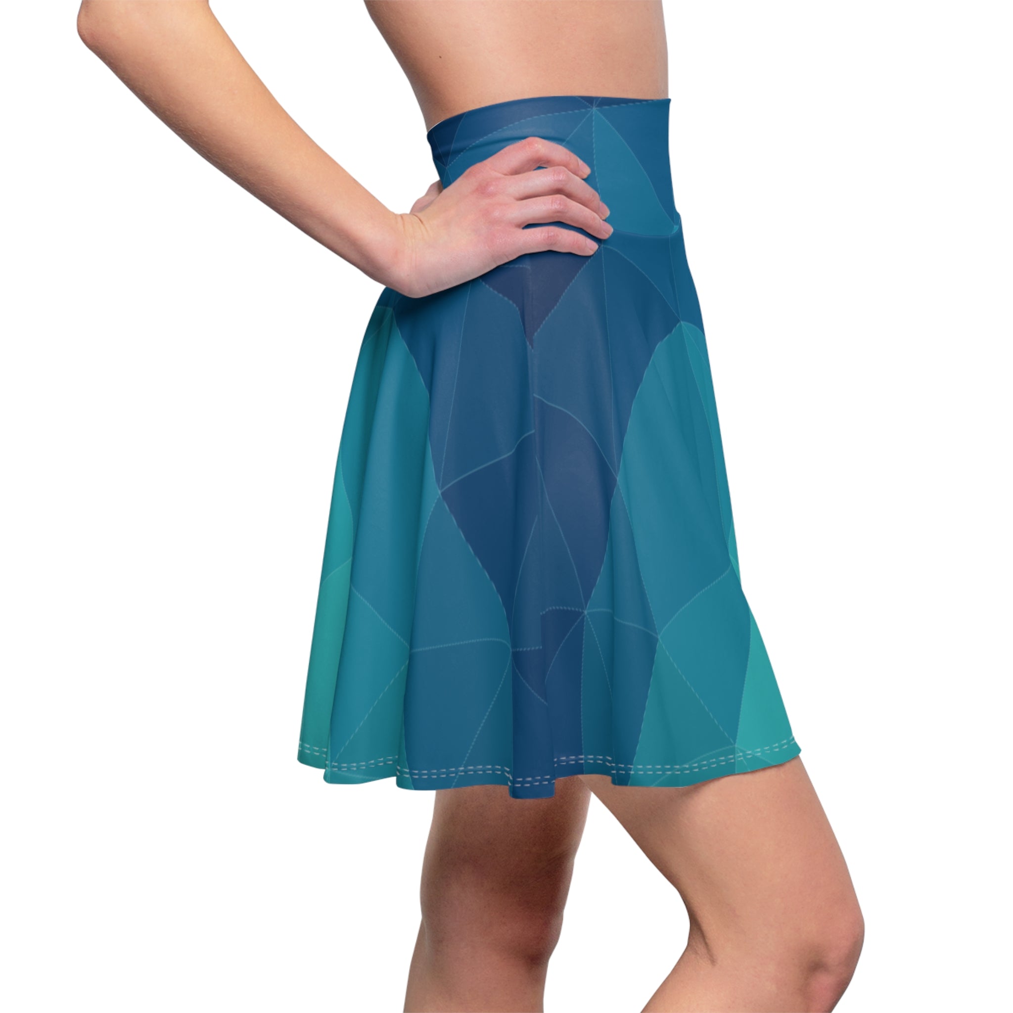 Women's Skater Skirt | Teal Polygon Print Skirt
