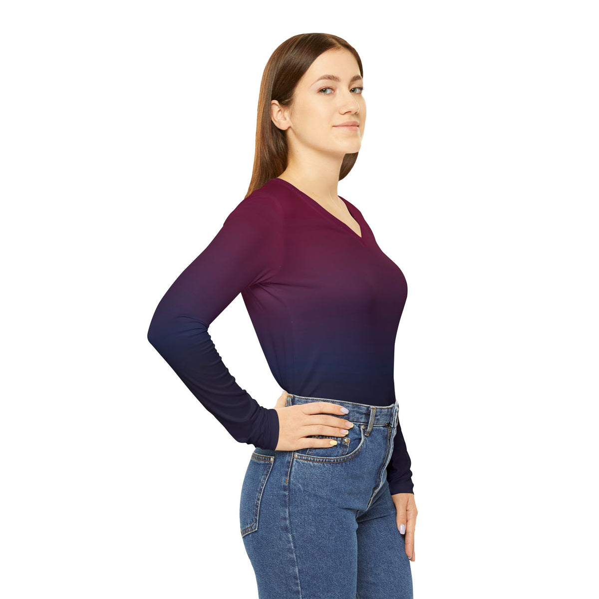 Gradient Ombre Long Sleeve V-Neck Shirt
