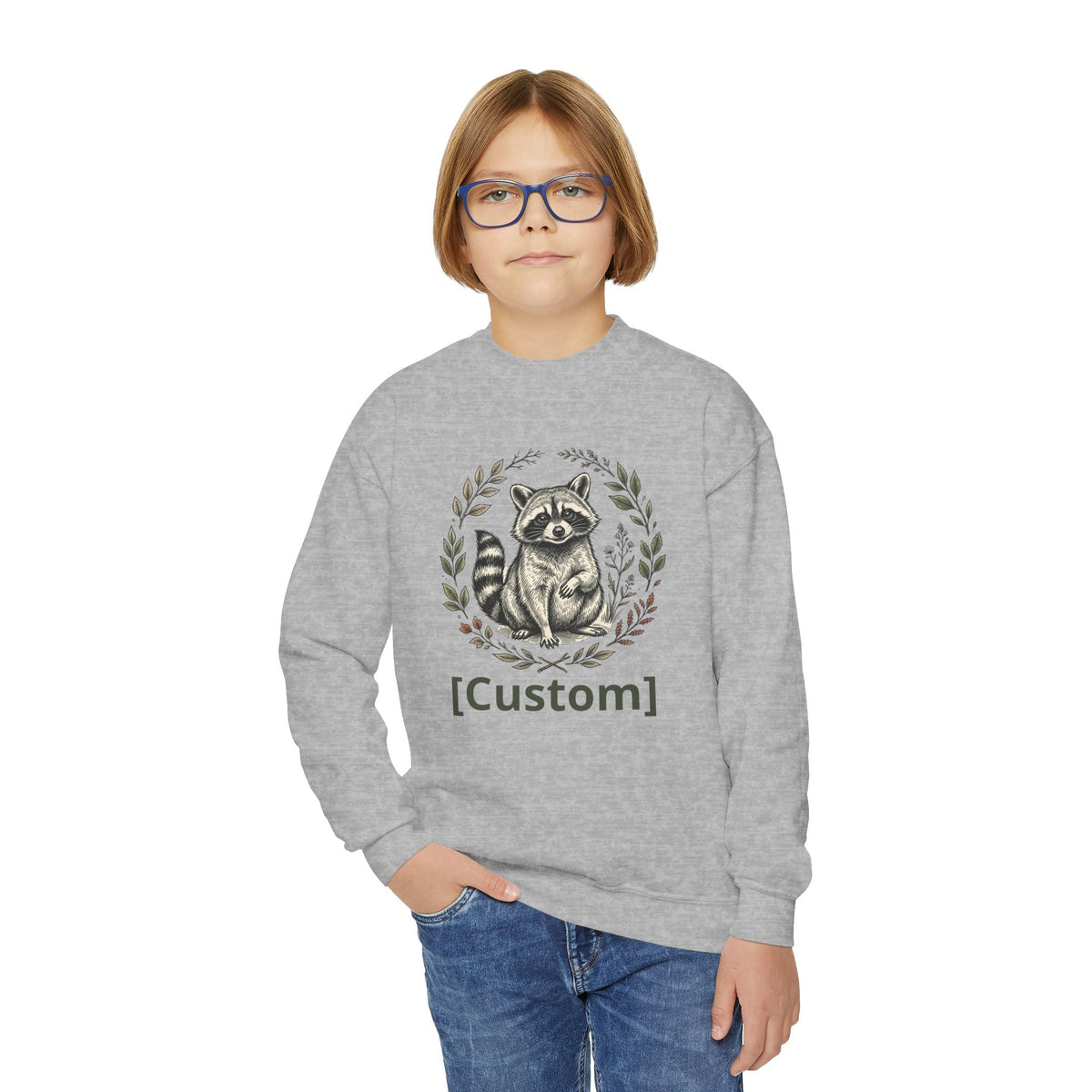 Customizable Sweatshirt with Cute Raccoon Graphic