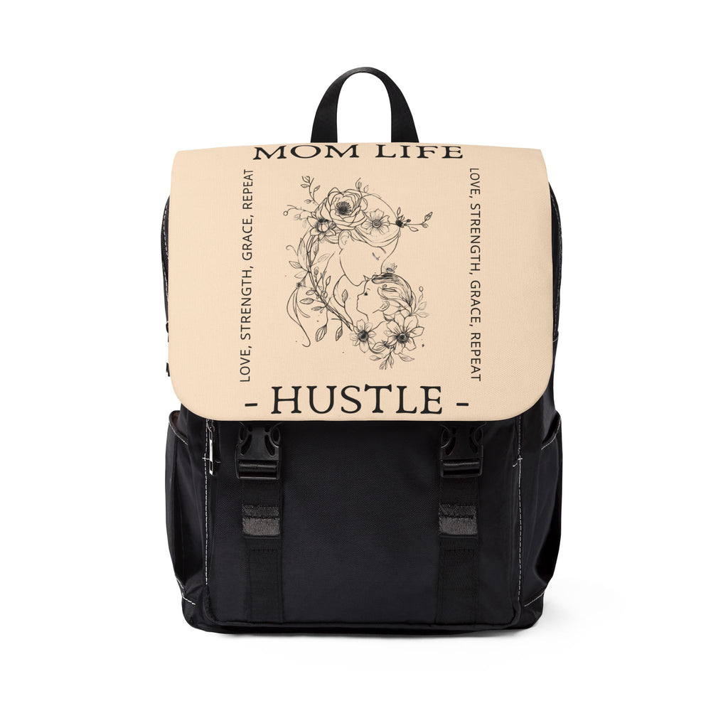 Mom Life Hustle Floral Line Art Logo Backpack
