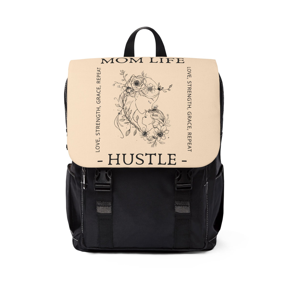 Mom Life Hustle Floral Line Art Logo Backpack