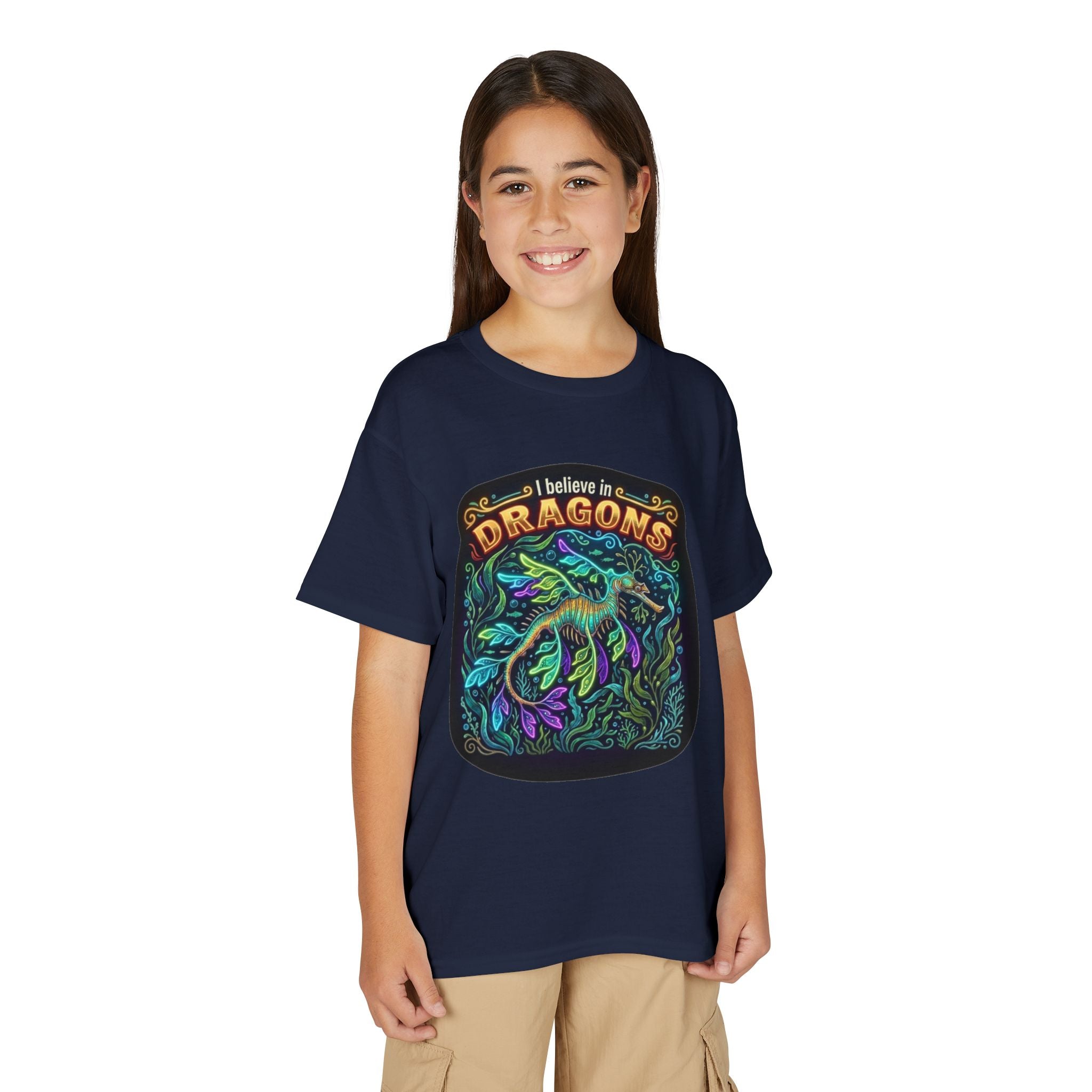 T-Shirt | 'I Believe in Dragons' Colorful Dragon Graphic Youth Tee