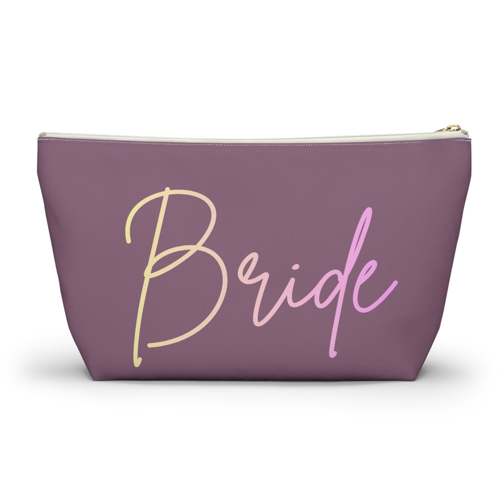 T Bottom Accessory Pouch | 'Bride' Script Muted Mauve and Pastel Cosmetic Bag