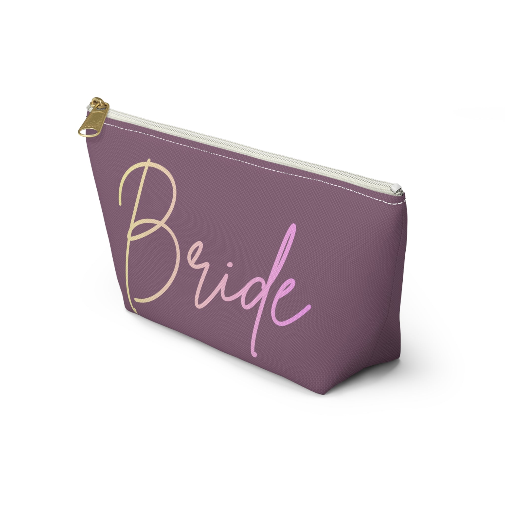 T Bottom Accessory Pouch | 'Bride' Script Muted Mauve and Pastel Cosmetic Bag