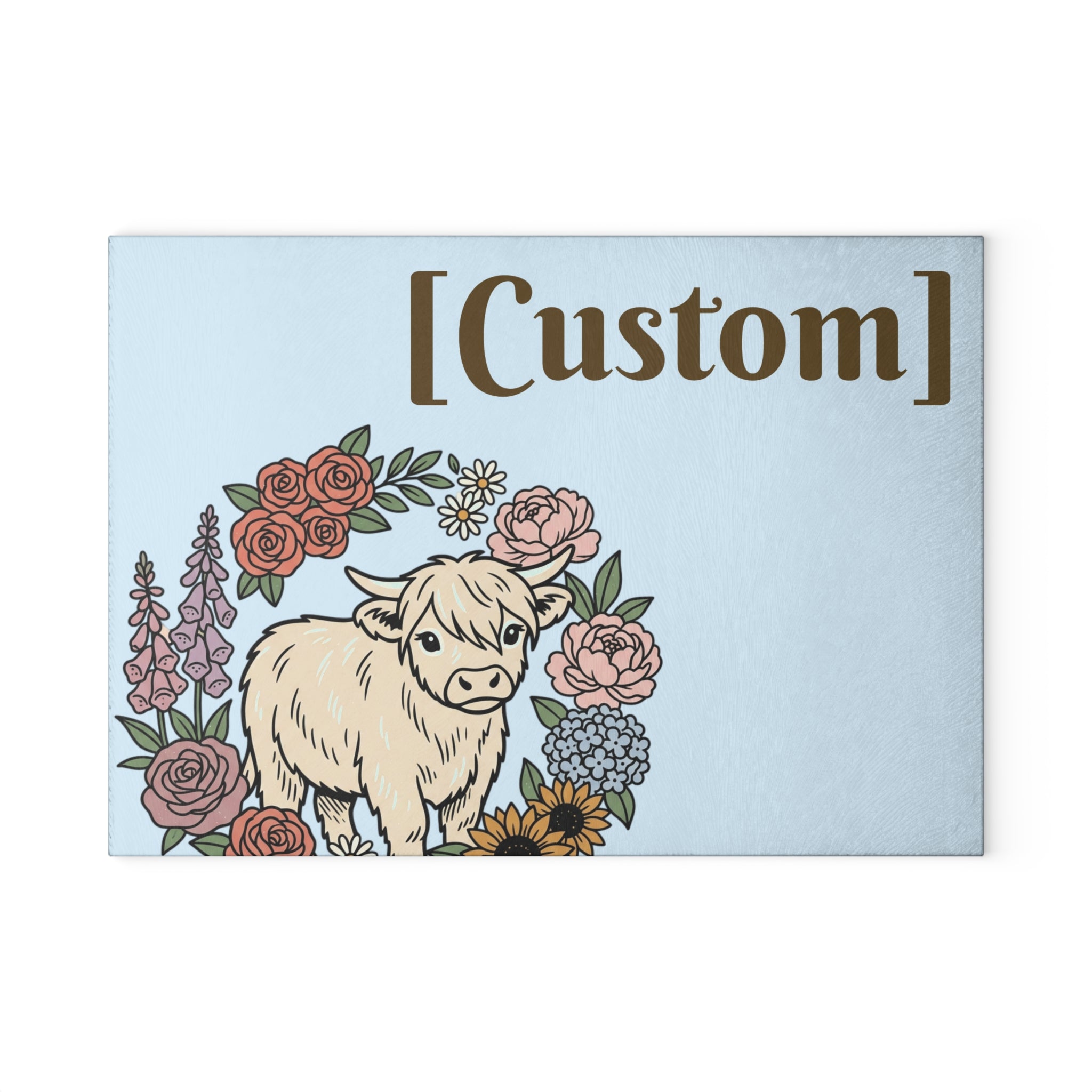 Glass Cutting Board | Customizable Name Option Highland Cow