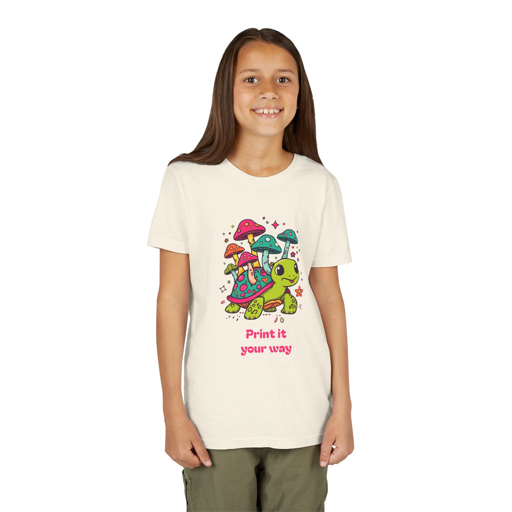 T-Shirt | Cute Turtle & Mushrooms Graphic Youth Tee – 'Print it your way'
