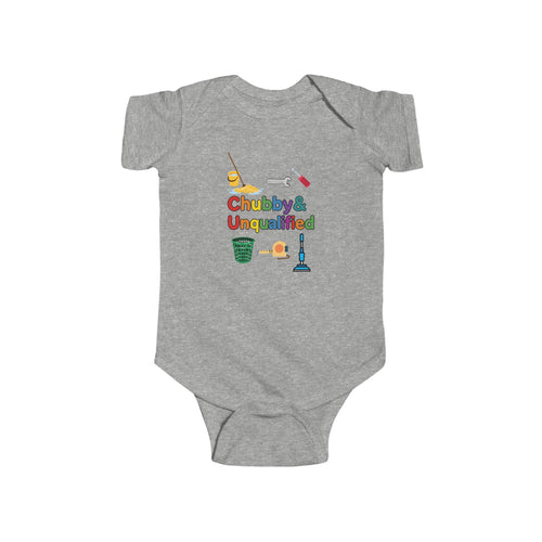 Baby Bodysuit | "Chubby & Unqualified" Cute Baby Onesie with Colorful Cleaning Icons