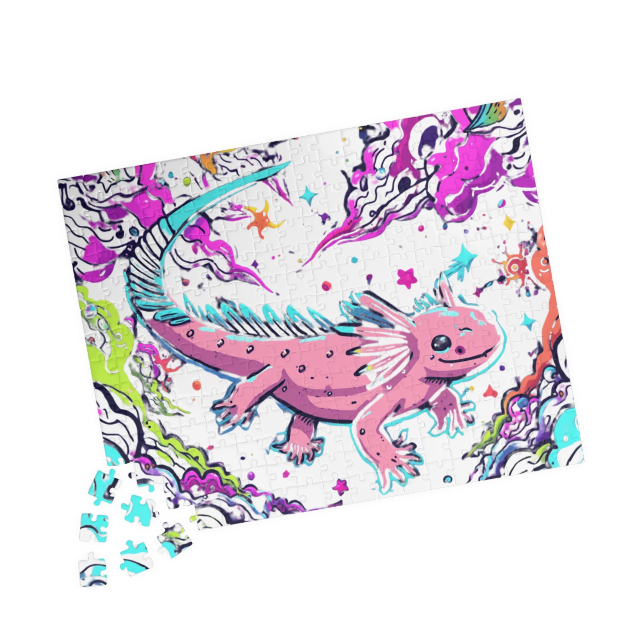 Jigsaw Puzzle | Colorful Fantasy Pink Axolotl Illustration 110 & 252 Pieces