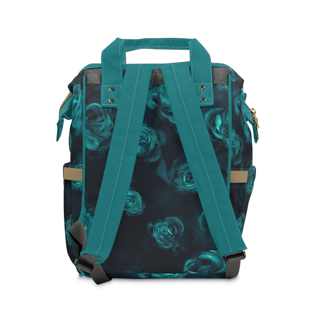 Diaper Backpack | Stylish Teal Rose Multifunctional Baby Bag