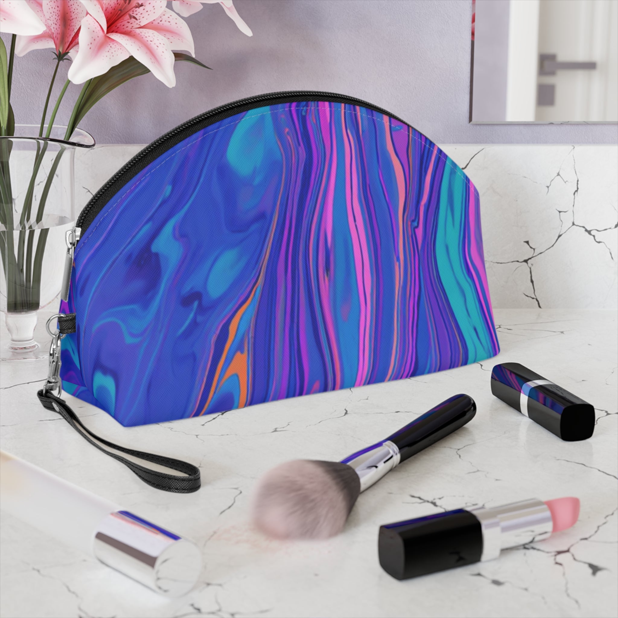 Cosmetic Pouch | Marbled Neon Swirl Makeup Bag