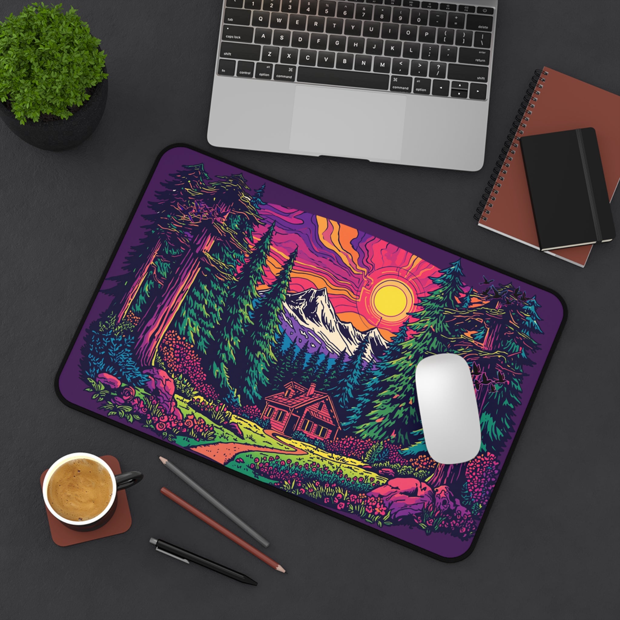 Mousepad | Sunset Cabin in Pines Desk Mat