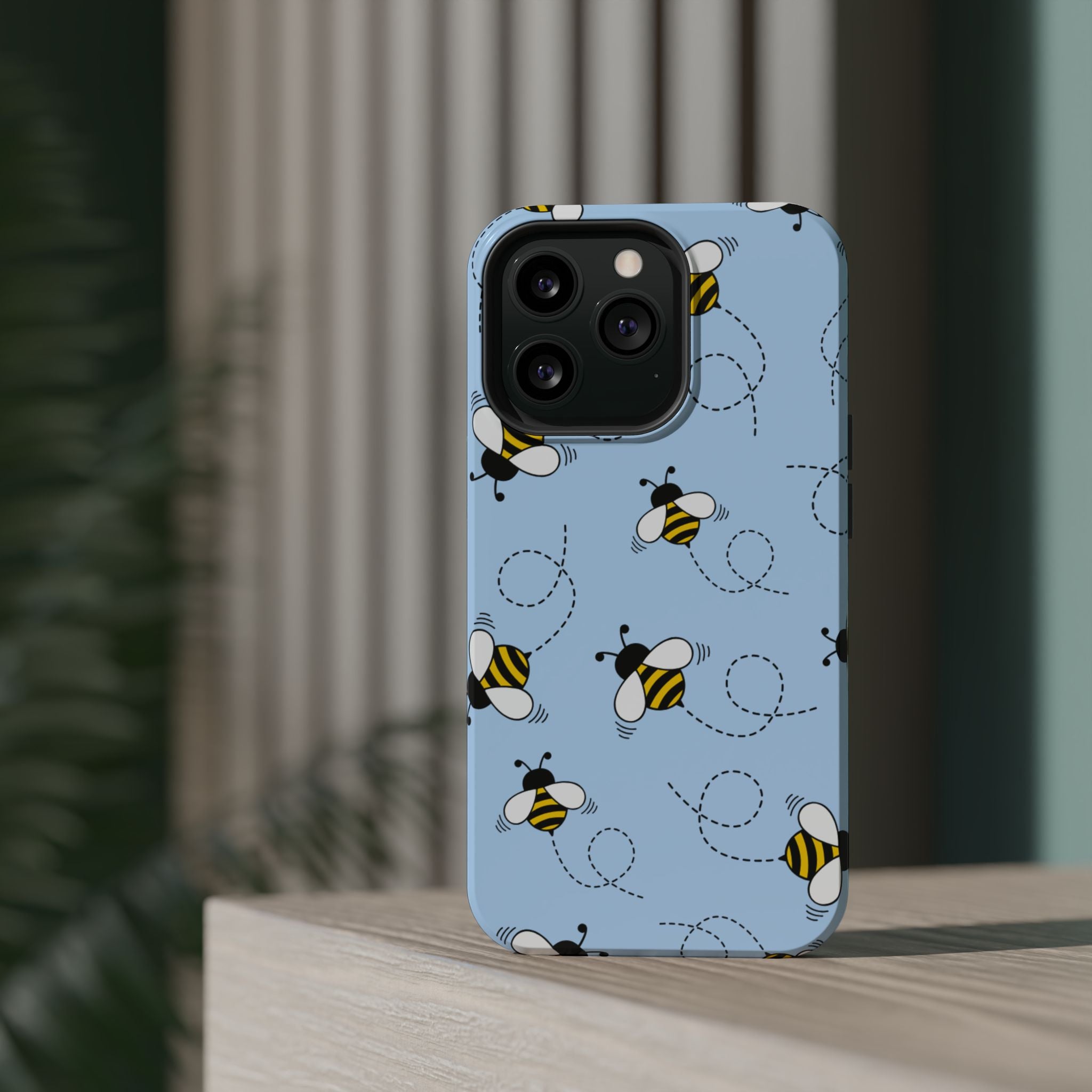 Phone Case | Sky Blue Bee Pattern Magnetic Impact-Resistant Phone Case