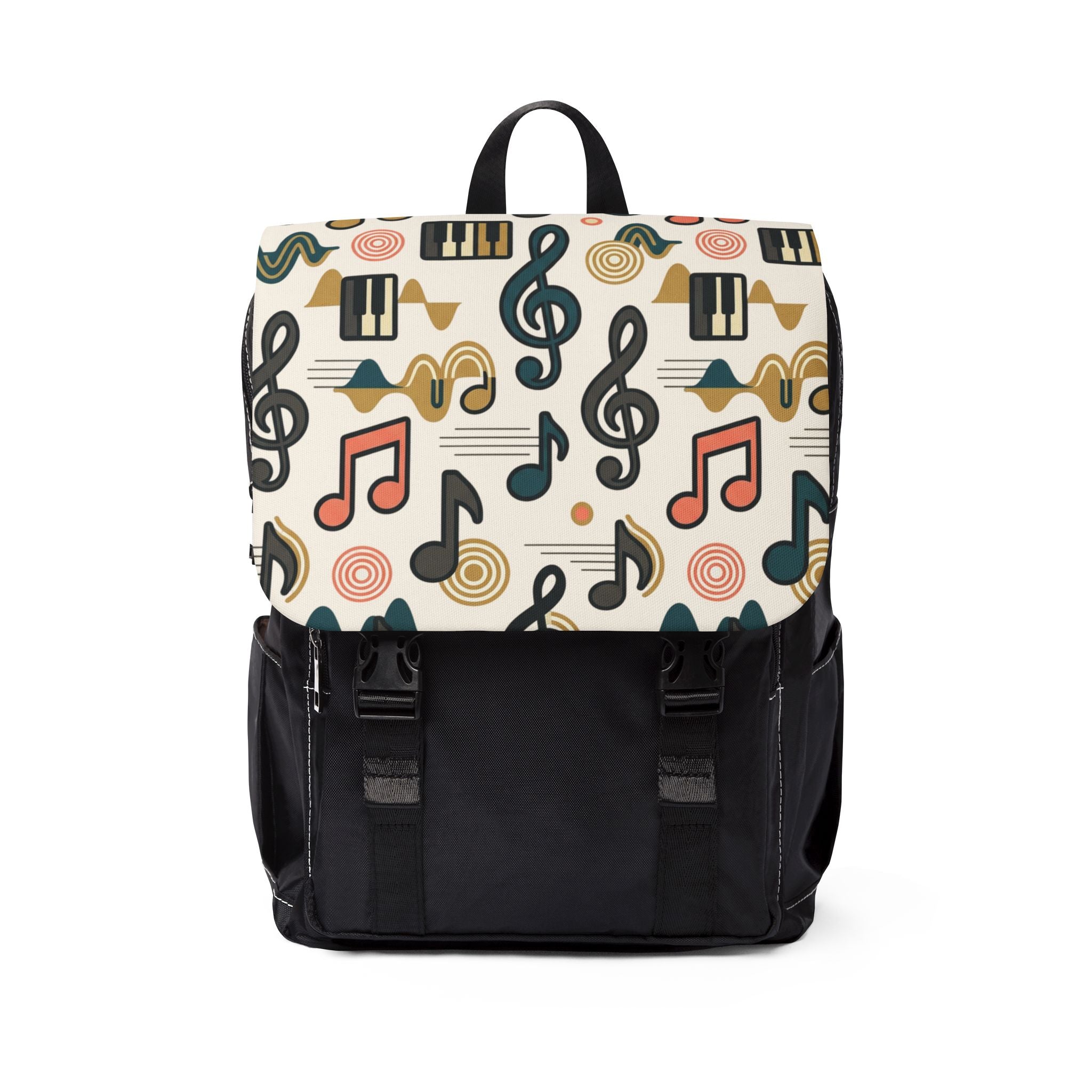 Backpack | Retro Musical Pattern Canvas Shoulder Bag