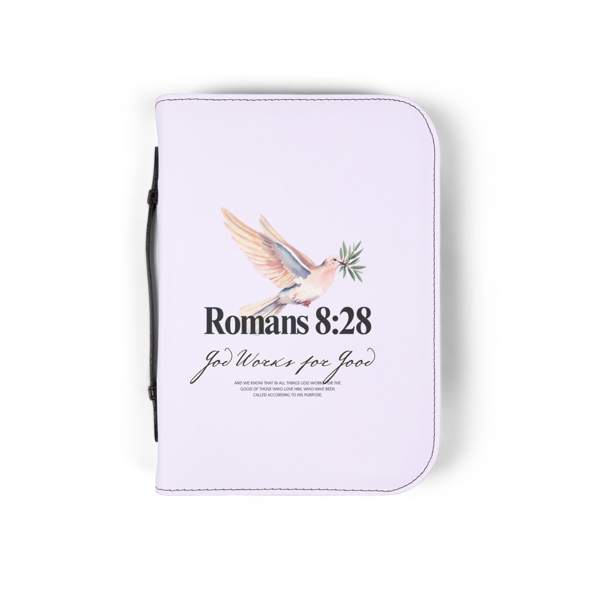 Bible Cover | Romans 8:28 Scripture Dove with Olive Branch Zippered Case