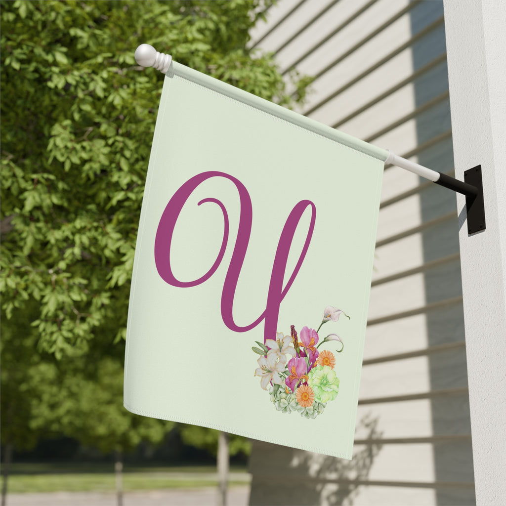 Home & Garden Banner | 'U' Monogram Watercolor Bouquet Flag