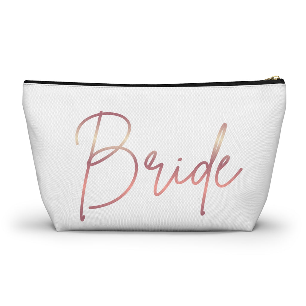 T Bottom Accessory Pouch | 'Bride' Script in Rose Gold Cosmetic Bag