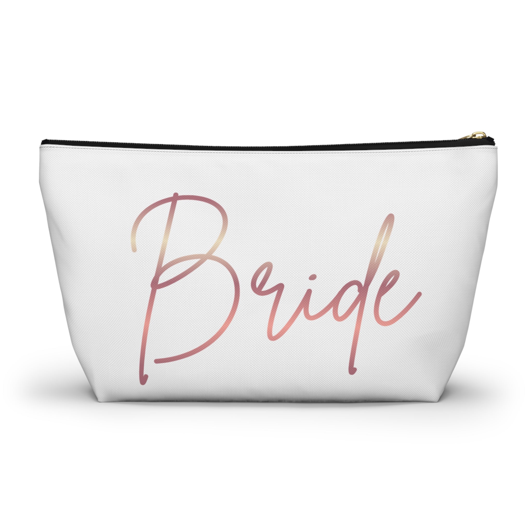 T Bottom Accessory Pouch | 'Bride' Script in Rose Gold Cosmetic Bag