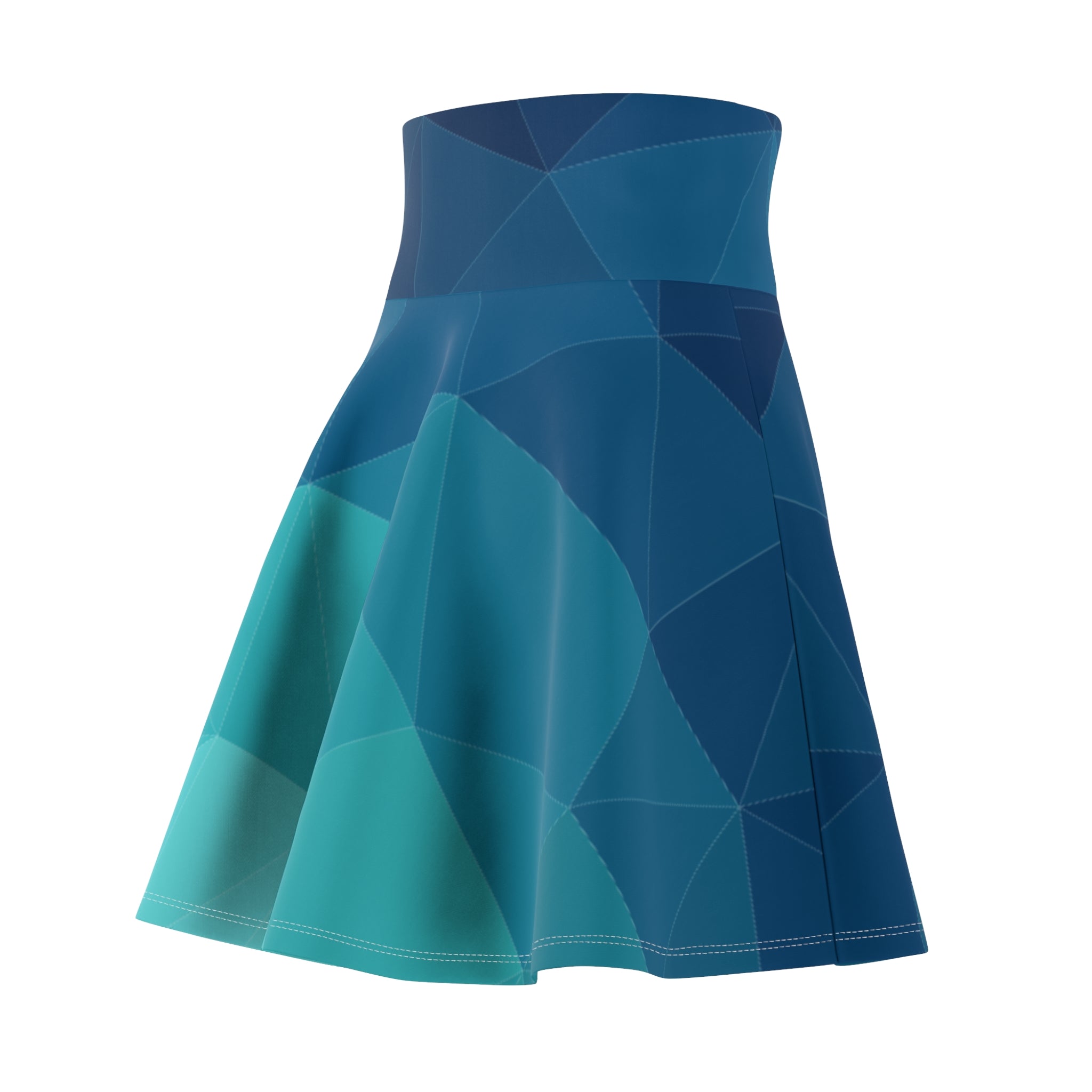 Women's Skater Skirt | Teal Polygon Print Skirt