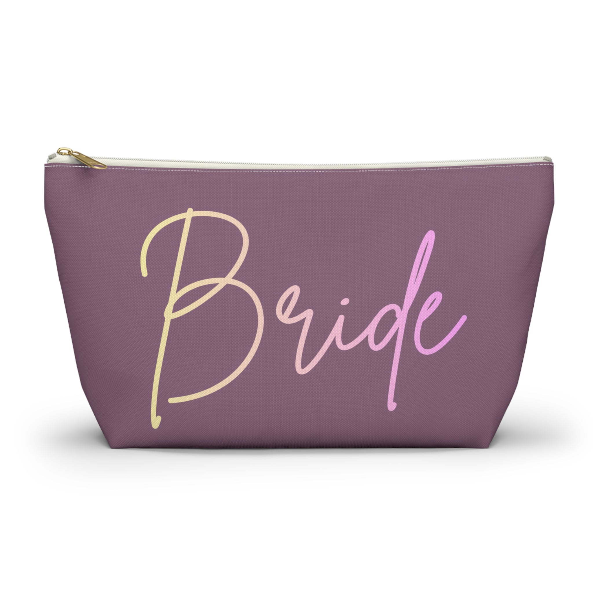 T Bottom Accessory Pouch | 'Bride' Script Muted Mauve and Pastel Cosmetic Bag