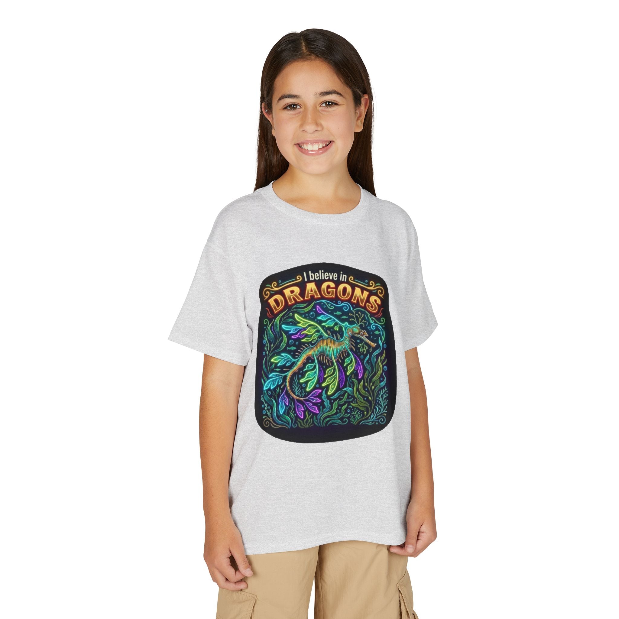 T-Shirt | 'I Believe in Dragons' Colorful Dragon Graphic Youth Tee