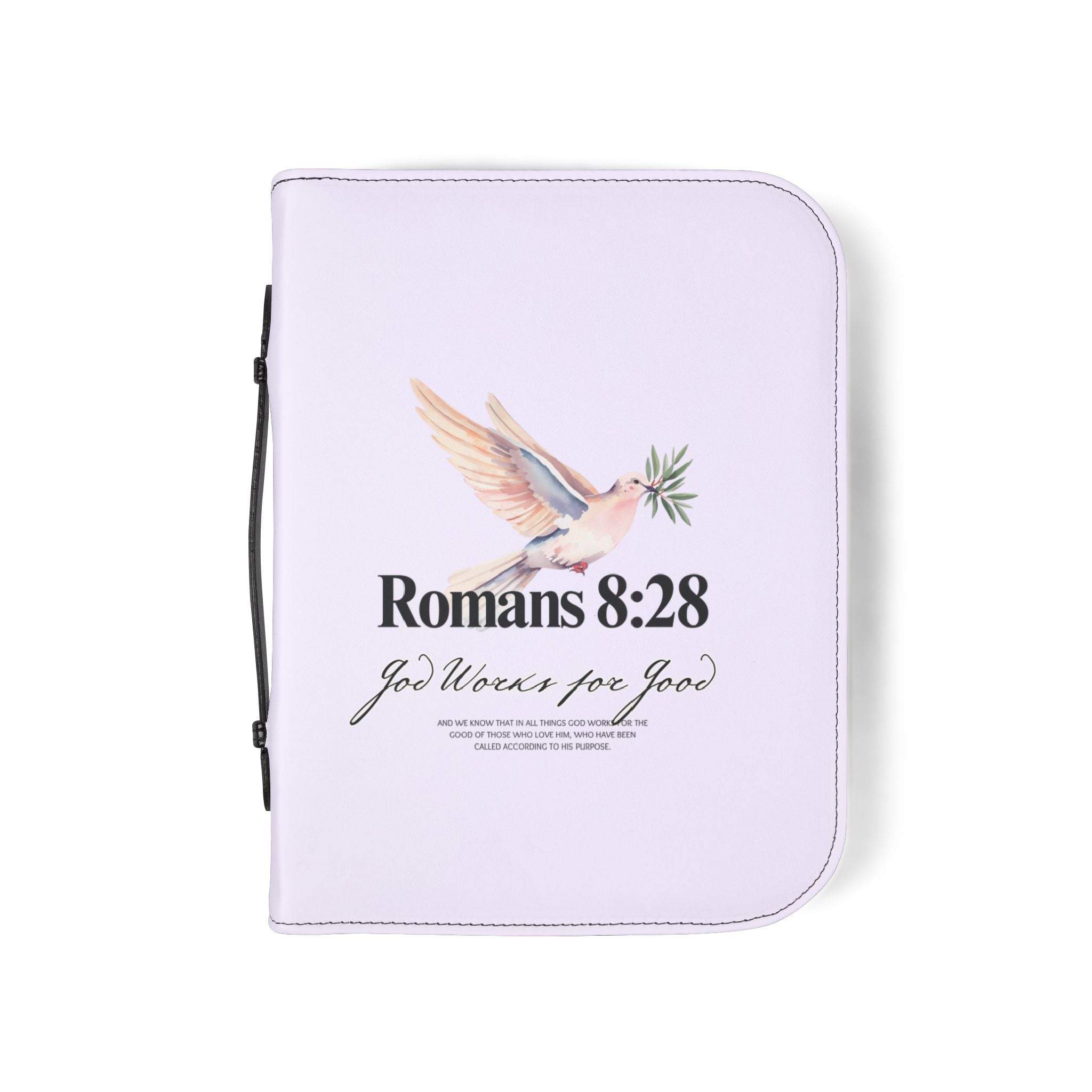 Bible Cover | Romans 8:28 Scripture Dove with Olive Branch Zippered Case